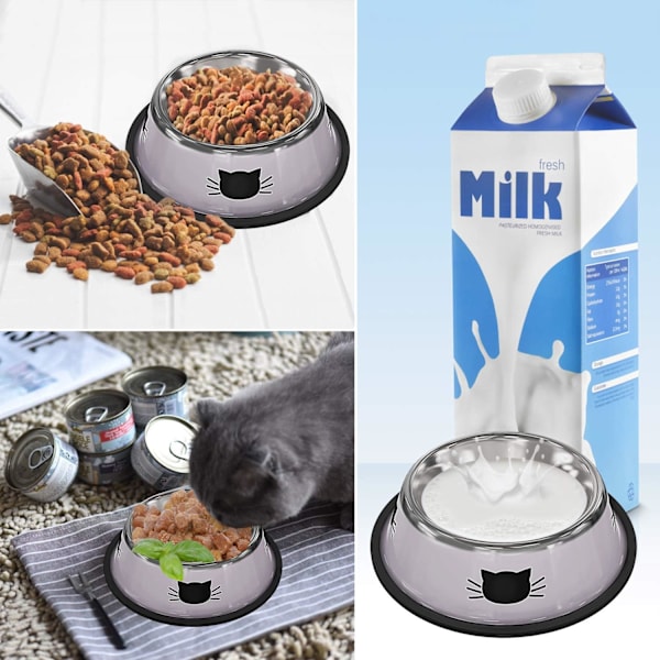 3-delad kattmatskål, rostfritt stål halkfri kattskål,
