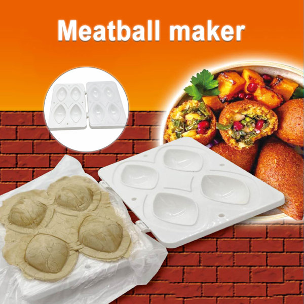 Manuell köttbulle Kibbeh Maker Press Tool 4 Celler Fylld Köttfärslimpa Maker Matlagningsverktyg för att göra stekt Kibbeh kaka Picture Section