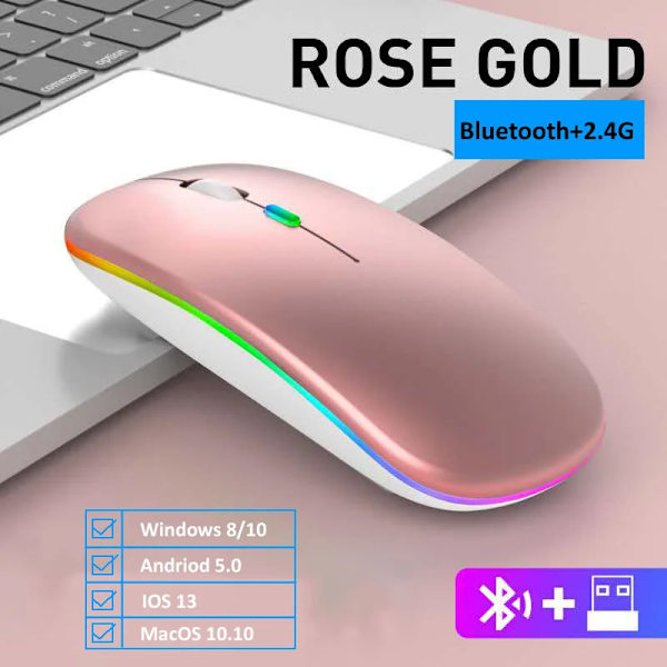 Trådløs mus Bluetooth-kompatibel / 2.4G To forbindelsestilstande Genopladelig RGB-mus Gamer Stille mus til bærbar computer Two Modes Rose