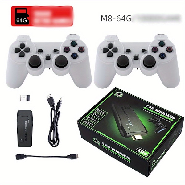 64G M8 2.4G Wireless Doubles Gaming Controllers Kit 4K Video, Gamepad Joystick för PC TV-spel