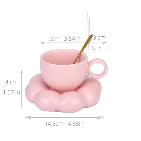 Keramiikka kahvimuki, pilvi kahvikupit ja aluslautan setti, muki lusikalla ja aluslautan, latte kupit 6,7oz/200ml (vaaleanpunainen)