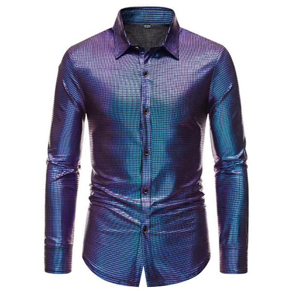 Menn Klänningsskjorte Paljetter Langarmet Skjorte Party Nattklubb mørkeblå 4XL dark blue