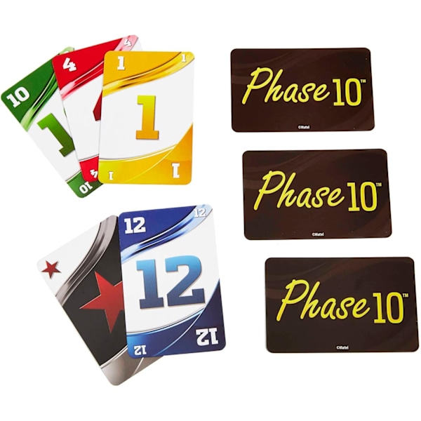 Mattel Games Phase 10 kortspel, sekvenser liknande rummy, innehåller 108 kort, för hemmet.