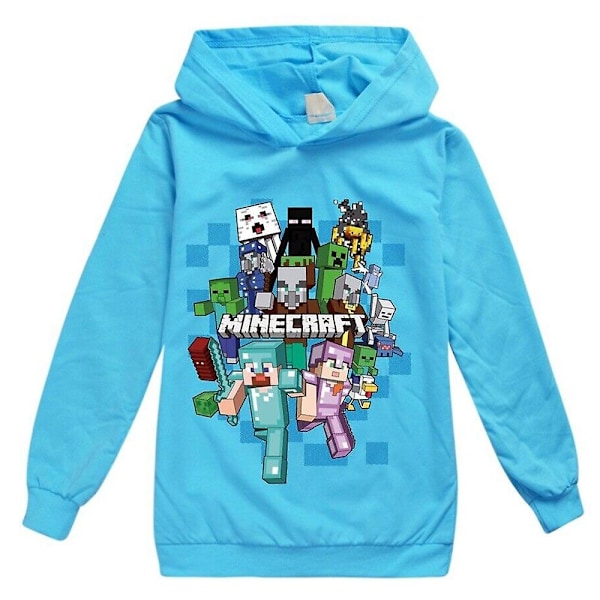 Børns Tegnefilm Hoodie Casual Langærmet Trøje Minecraft Grafisk Trøje til 5-12 år Drenge Piger - Xin Lyseblå Light Blue 5-6Years