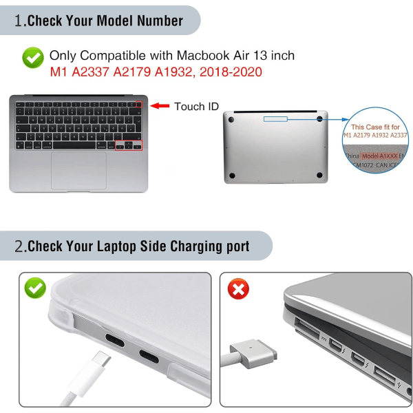 Case kompatibelt för Macbook Air 13 tum M1 A2337 A2179 A1932, släppt 2021-2018 Frosted Clear