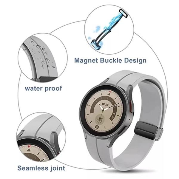 Silikone Rem Til Samsung Galaxy Watch 5/4 40mm 44mm 5 Pro 45mm Original Magnetisk Rem Til Watch 4 Klassisk Rem dark gray