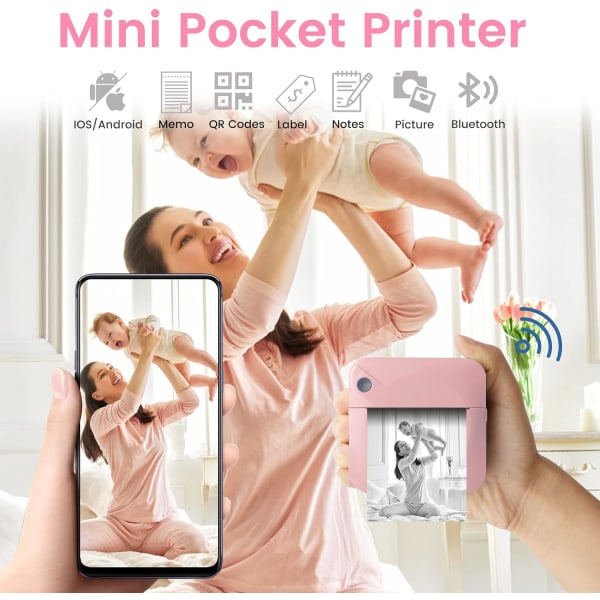 Mini Pocket Printer-Bärbar thermal skrivare, lämplig för etikett