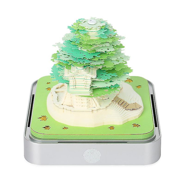 Omoshiroi Block 3d Notisblok 3d Kalender 2024 Sakura Treehouse Bordskalender med lamper Papirkunst 3d Notisblok Blok Julegave (FMY) Treehouse