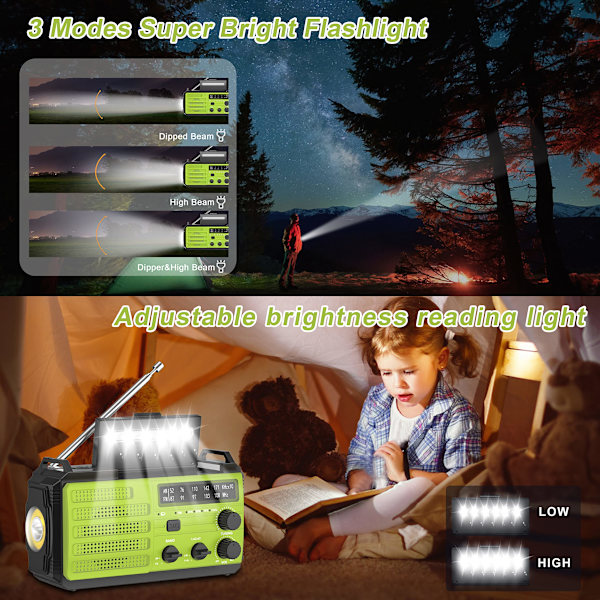 Kannettava hätäradio Solar Radio 8000mAh ladattava akku AM/FM-radio