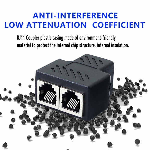 RJ11 hona till 2 hona 6P6C telefonjack splitter Inline koppling Telefonförlängningsadapter för fast telefonfax (1 till 2) 2st