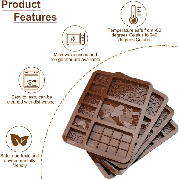 KCVV Chokoladeform - Silikonform - DIY - 20,4 x 15 cm - Pakke med 4