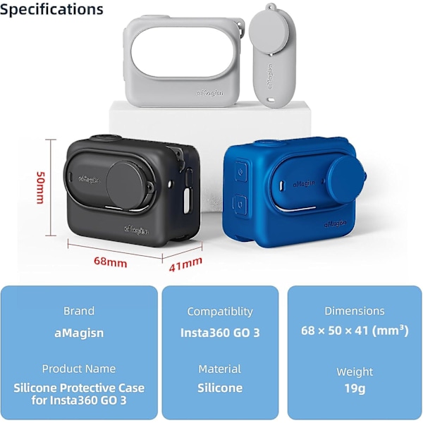 Silikoneetui til Insta360 Go 3 med snor, tilbehør til Insta360 Go 3 Gray
