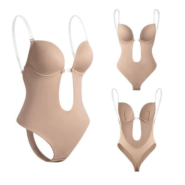 Rygløs Shapewear Dame Dyb V-hals Body Usynlig Figurformer Sort Black-FA- Black XL