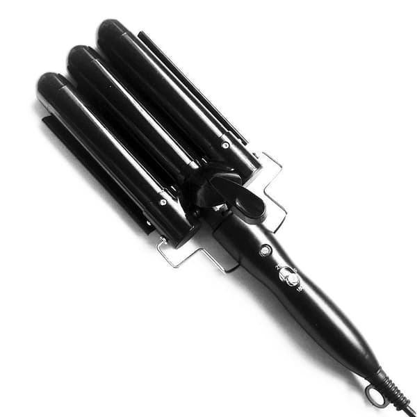 Three-barrel curling iron with heat protection and two temperature settings Black 20mm Black{YDE}-FA-