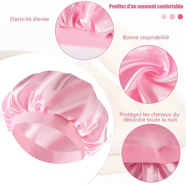 3-pack Natthår, satinhuvhuvar, (svart, rosa, leopard) N