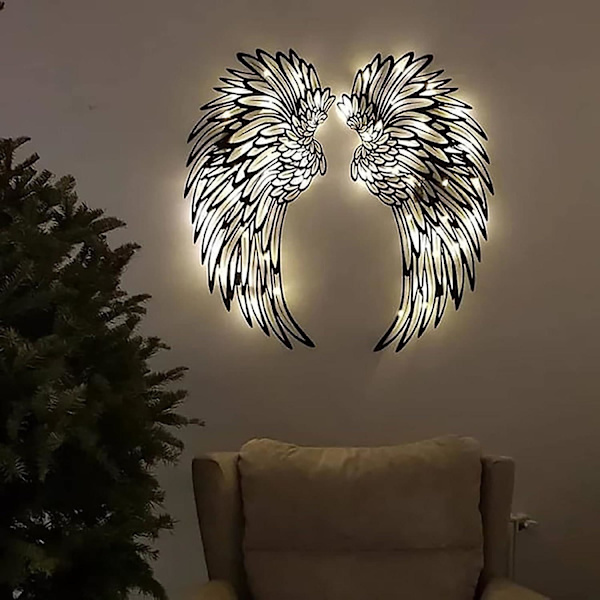 1 Pari Metallisia Enkelivartta Seinätaidetta LED-valoilla, Metallisia Enkelivartta Seinäkoristeita, Enkelivartta Seinäveistos Taidetta Seinäkoristeeksi Kotiin Toimistoon
