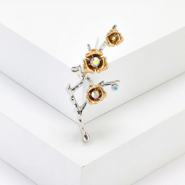 Vintage Brosche med Plommeblomst, Strass, Enkel