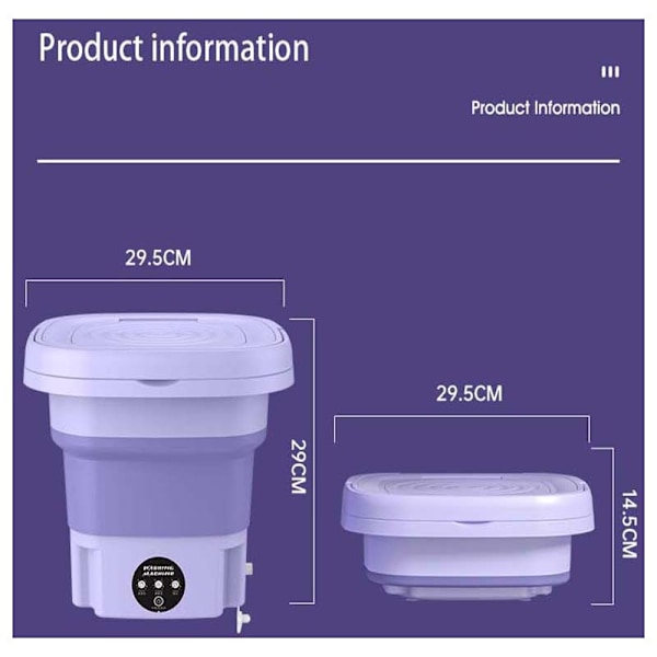 Foldbar Bærbar Vaskemaskine med Centrifuge 8L 220V Mini Automatisk Vask til Strømper Undertøj Lilla h
