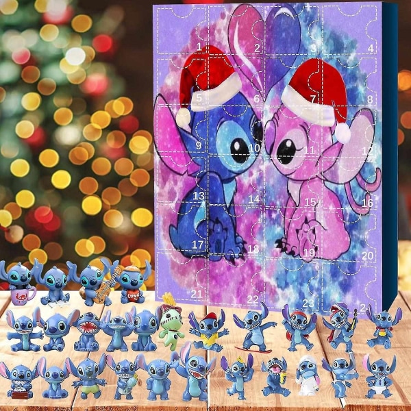 Anime Stitch julekalender kompatibel til børn 24 dages jule nedtælling 24 stk tegnede legetøj ornament A Set