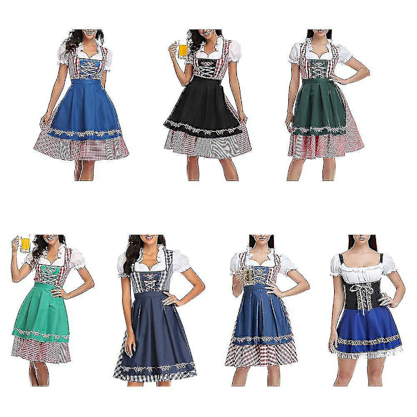 Tysk Oktoberfest-drakt for kvinner Voksen Dirndl Tradisjonell bayersk ølkarneval Fraulein Cosp Navy blue