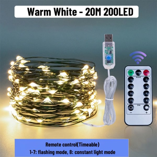 10/20M LED-valosarja Keijuvalot LÄMMIN VALKOINEN 20M 200LED 20M