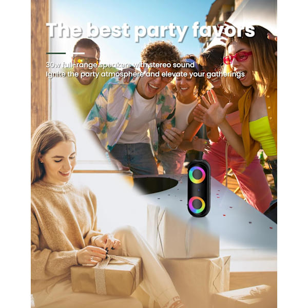 Bluetooth-högtalare, bärbar högtalare Bluetooth trådlös (100 fots räckvidd), med 30 W högt stereoljud, IPX7 vattentät duschhögtalare