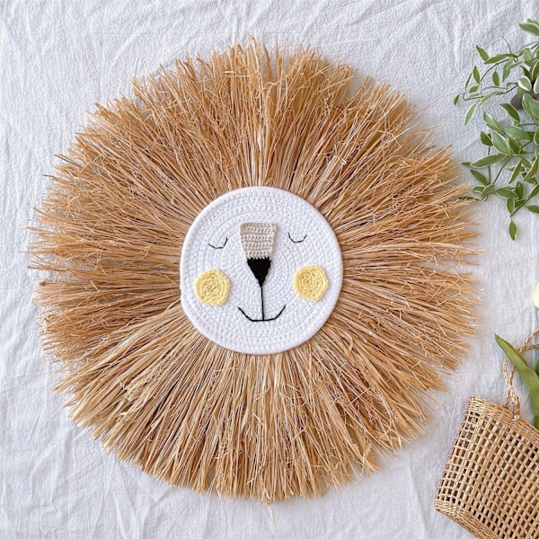 Vävda trådtecknade L-ion Tiger Macrame Tassel Huvud Vägg Hängande Dekor 19,6 tum Style 3
