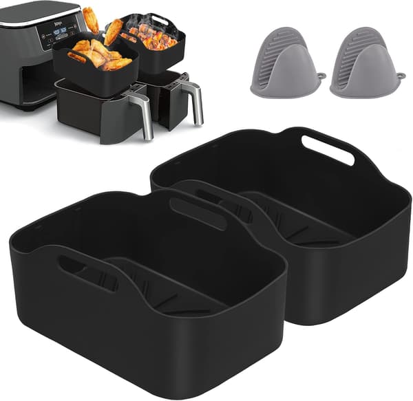 2-pack silikonformar för dubbel airfryer, silikonformar för airfryer, dubbla airfryer-korgar i silikon, airfryer-ställ-FA-