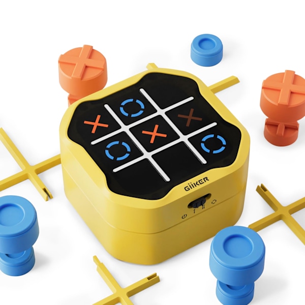 GiiKER Tic Tac Toe-spill, 3-i-1 håndholdt pedagogisk spillkonsoll, bærbart reisespill for utdanning og minnesutvikling, Bolt-spill Tic-tac-toe+bag+storage bag+battery