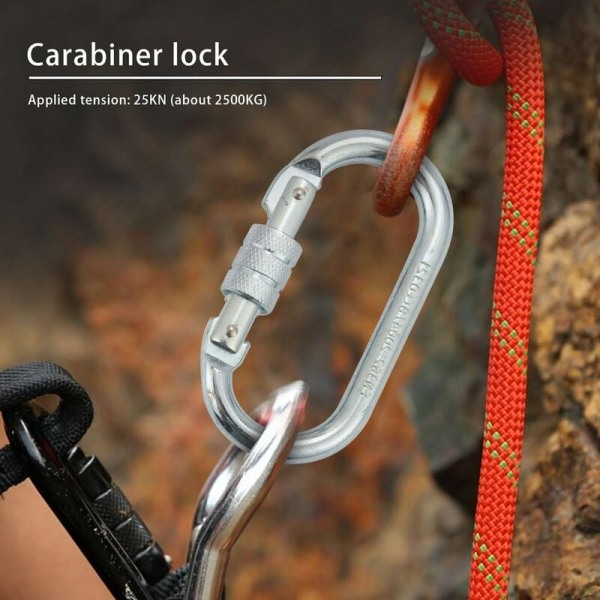 O 25KN Legering Stål Säkerhetsspänne Professionell Klättring Karbin Bergsklättringsspänne Master Lock