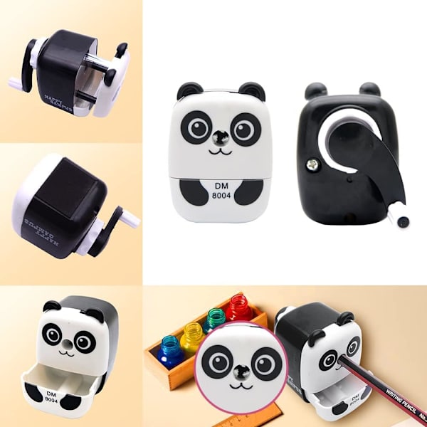 Pennvässare Søt skrivebordspennvässare i metall med håndtak, pennvässare for tegneseriefigurer for barnstudent (Dark Circles Panda, 1 pakke)