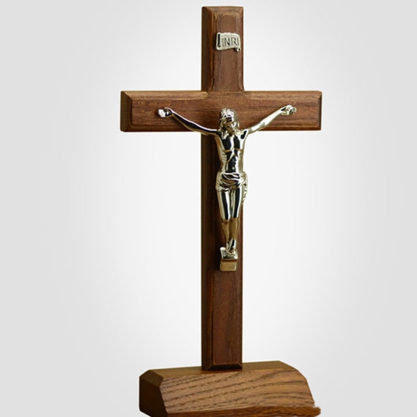 Stående träkrucifix. Kristus på korset. 18 cm gratis