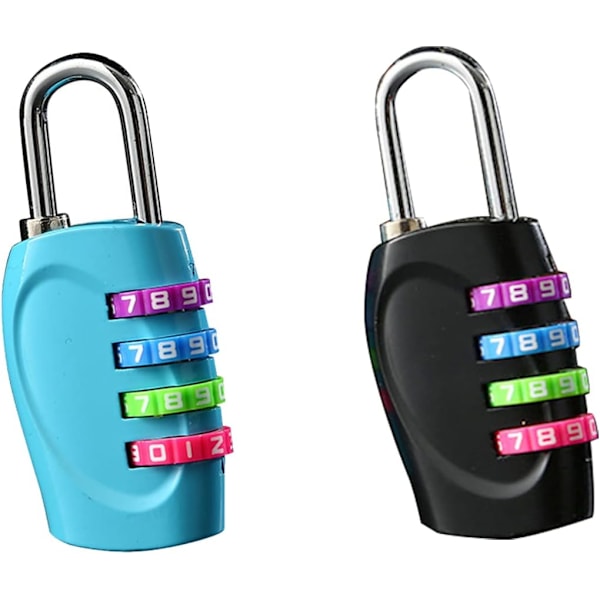 2-pack återställbart 4-siffrigt kombinationshänglås för skola, gym, skjul, staket, hasp och garage（svart+blått）