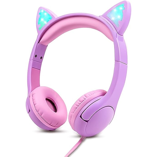 Børnehovedtelefoner til piger, sikre 85db lydstyrkekontrol Light Up Cat
