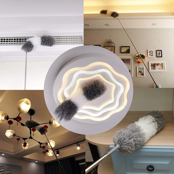 3-pack dammvippor, teleskopstång, mikrofiber, tvättbar, böjbar