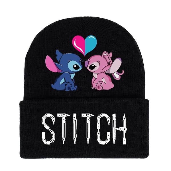 Lilo & Stitch tecknat tryck stickad mössa med mudd vinter varm skidmössa kepsar vuxna barn unisex present-FA- D