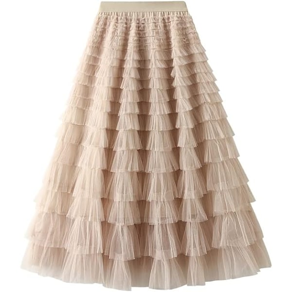 Lang Maxi Tulle Skjørt Kvinder A-Linje Volanter Mesh Højtaljede Skørter Underkjole Beige Beige L