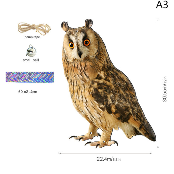 Med klokke Fuglerepeller Ugle Fugleskremsel rektangel hengefugl A3