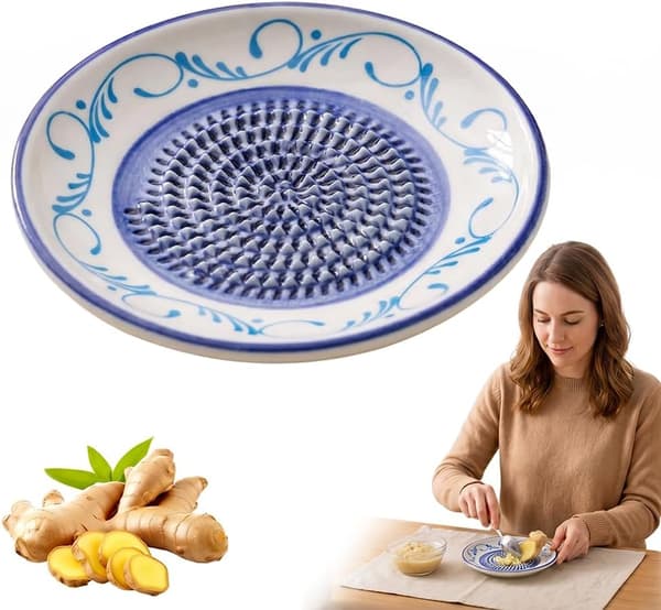 Ceramic Garlic Grater Bowl, Handmade Ceramic Garlic Grater Plate for Ginger, Cheese, Wasabi, Onion, Yam, Herb Stripper, Kitchen Gadget-FA-