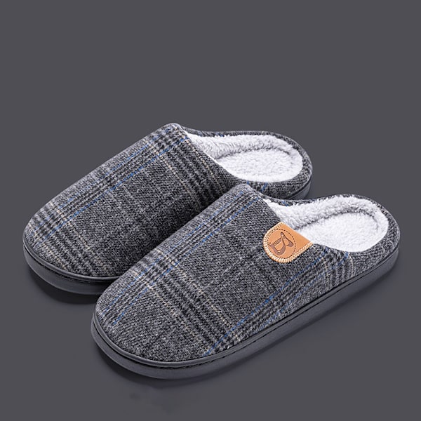 2023 Herrtofflor varma rutiga tofflor halkfria bomullstofflor herr vinter inomhushem 42-43 light gray