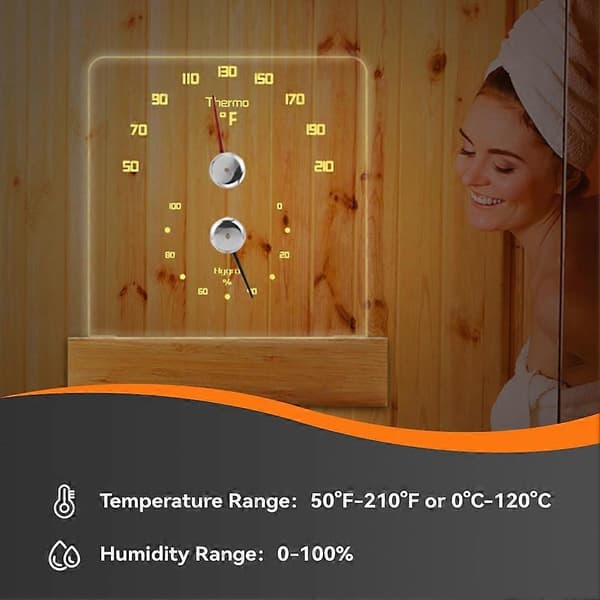 Bastu Termometer 2 i 1 Fahrenheit Termometer Hygrometer med LED Bastutillbehör för Bastu-FA-