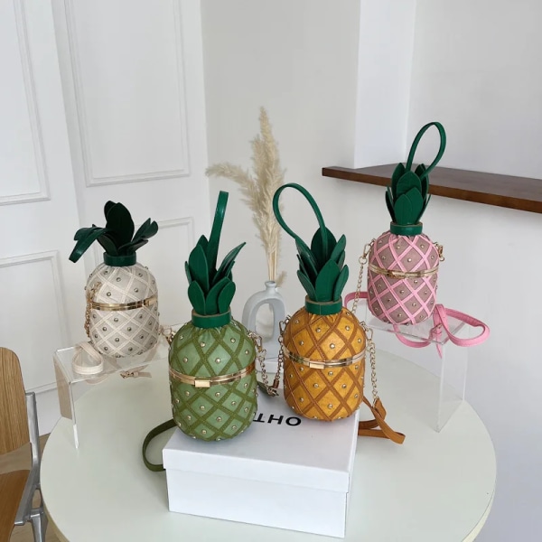 Damväska 2023 Mode Söt Ananas Design Axelväska Originalitet Design Damer Crossbody-väska Metallkedja Handväska Brown