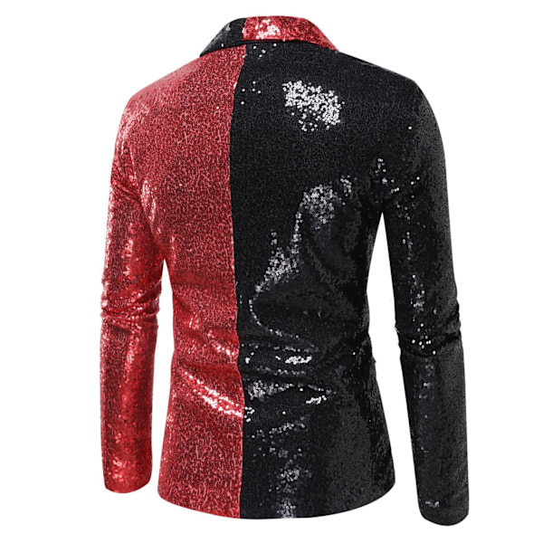 Sequin Glitter Blazer for menn En knapp spisskrage Smokingjakke svart og rød black and red M