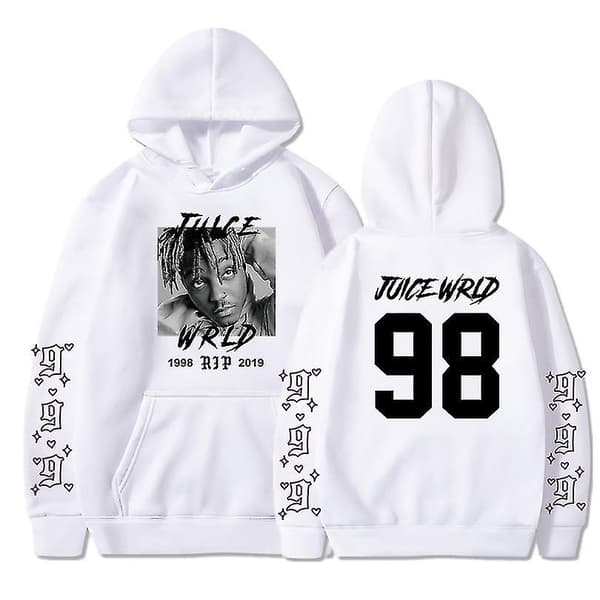 Rapper Juice Wrld Løstsittende Genserhettegenser for Menn og Kvinner Hvit White S