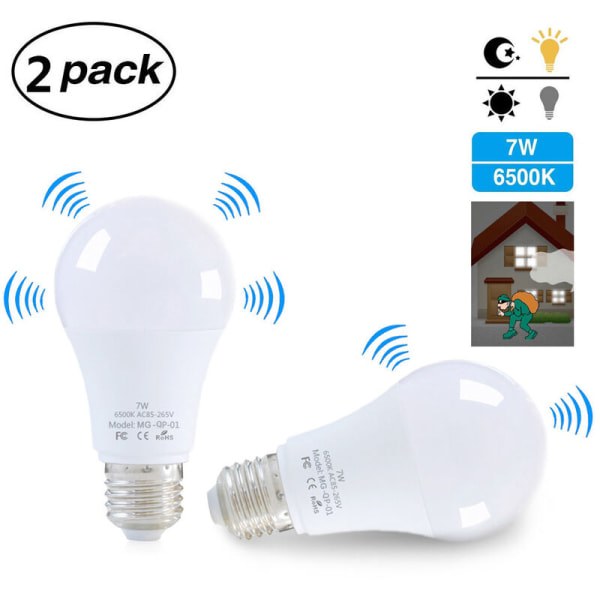 E27 LED-lampa med rörelsesensor, 7W, vit, 2-pack
