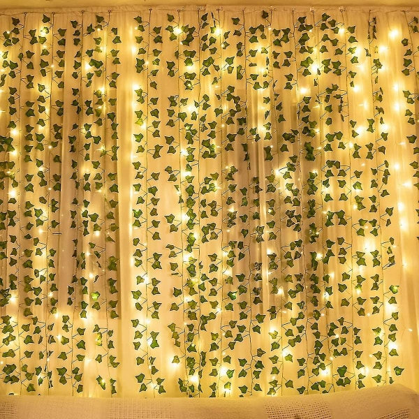 12 stk. kunstig efeu, kunstig hængende efeu med 100 led lys