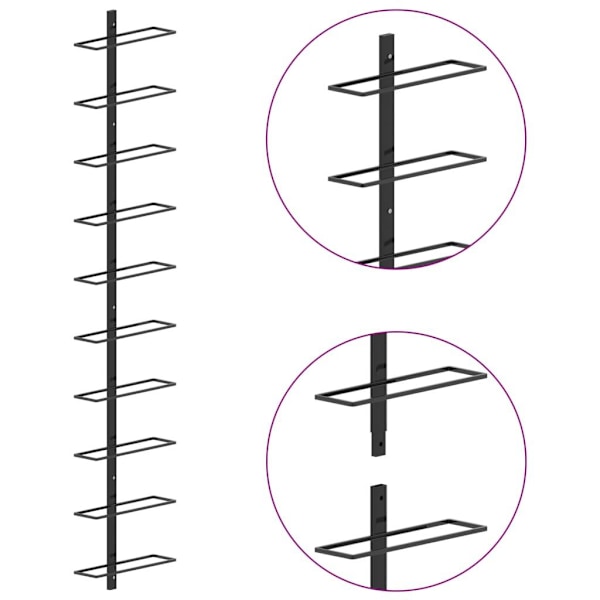 vidaXL Væghængt Vinstativ til 10 Flasker Sort Metal black 2920