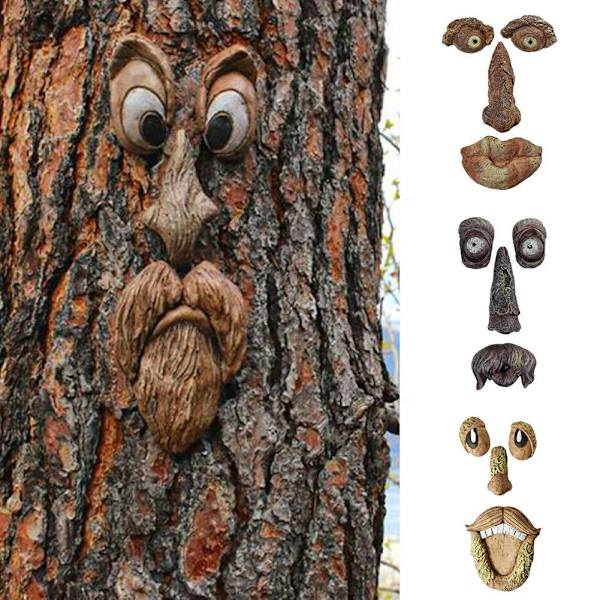 Gammel Mandens Visdomsfulde Træ Ansigt Statuette Klemmer Kigger Skulpturer de
