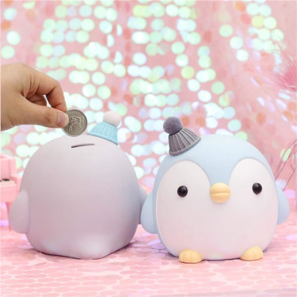 Kids Piggy Bank, Cute Cartoon Penguin Anti-Fall Coin Bank