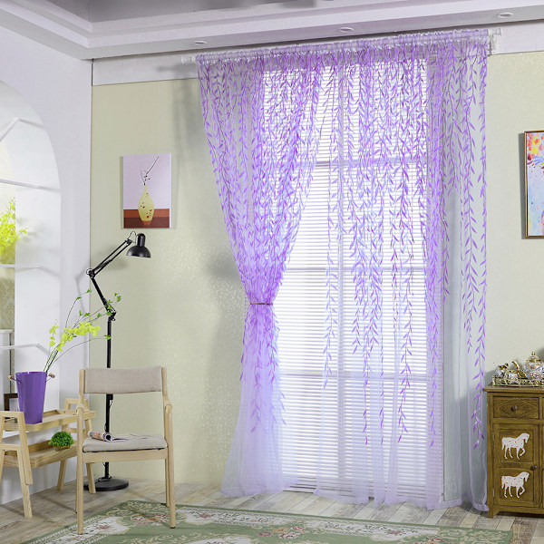 Blomstrete Gardiner Persienner Voile Romgardin Transparent Panel Skjerf Lilla
